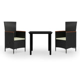 3 Piece Garden Dining Set with Cushions Black