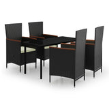 5 Piece Garden Dining Set with Cushions Black - Front View