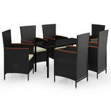 7 Piece Garden Dining Set with Cushions Black - Front View