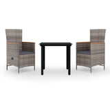 3 Piece Garden Dining Set with Cushions Grey - Front View