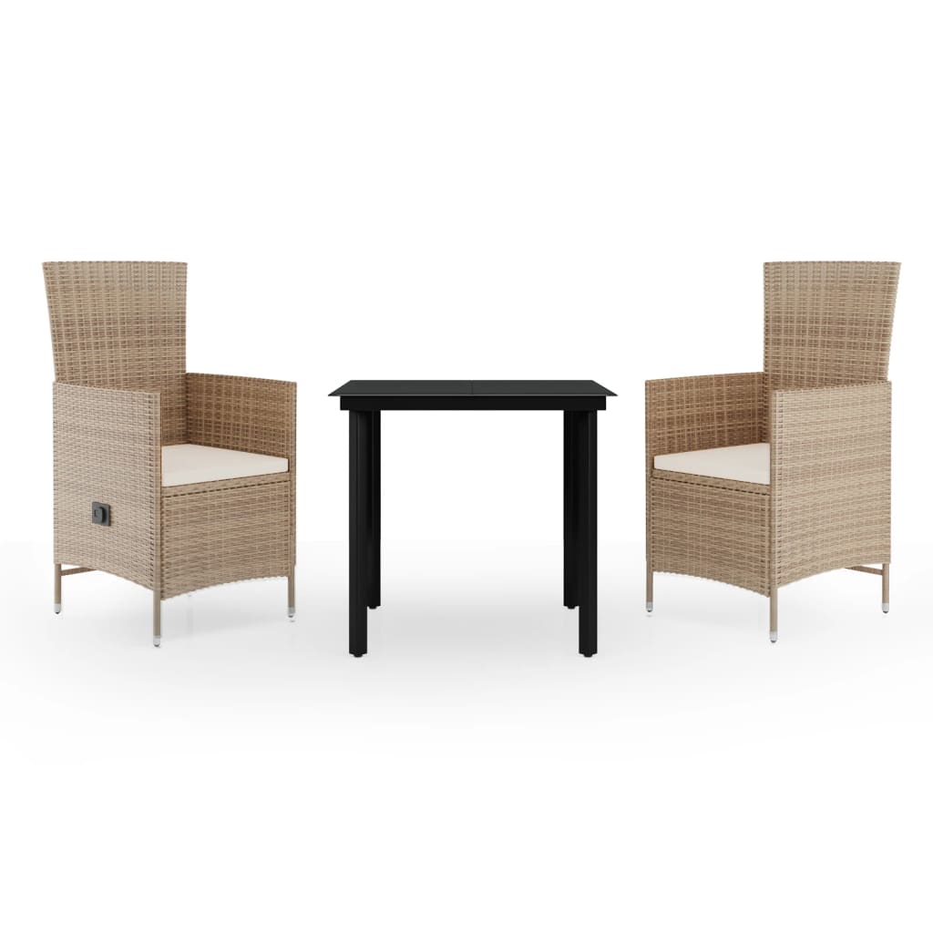 3 Piece Garden Dining Set with Cushions Beige