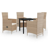 5 Piece Garden Dining Set with Cushions Beige
