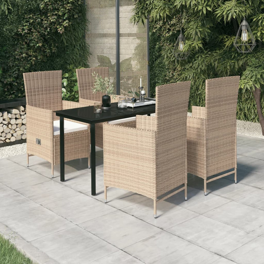 5 Piece Garden Dining Set with Cushions Beige