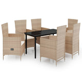 7 Piece Garden Dining Set with Cushions Beige - Front View