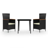 3 Piece Garden Dining Set with Cushions Black