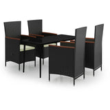 5 Piece Garden Dining Set with Cushions Black - Front View