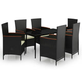 7 Piece Garden Dining Set with Cushions Black - Front View