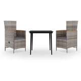 3 Piece Garden Dining Set with Cushions Grey