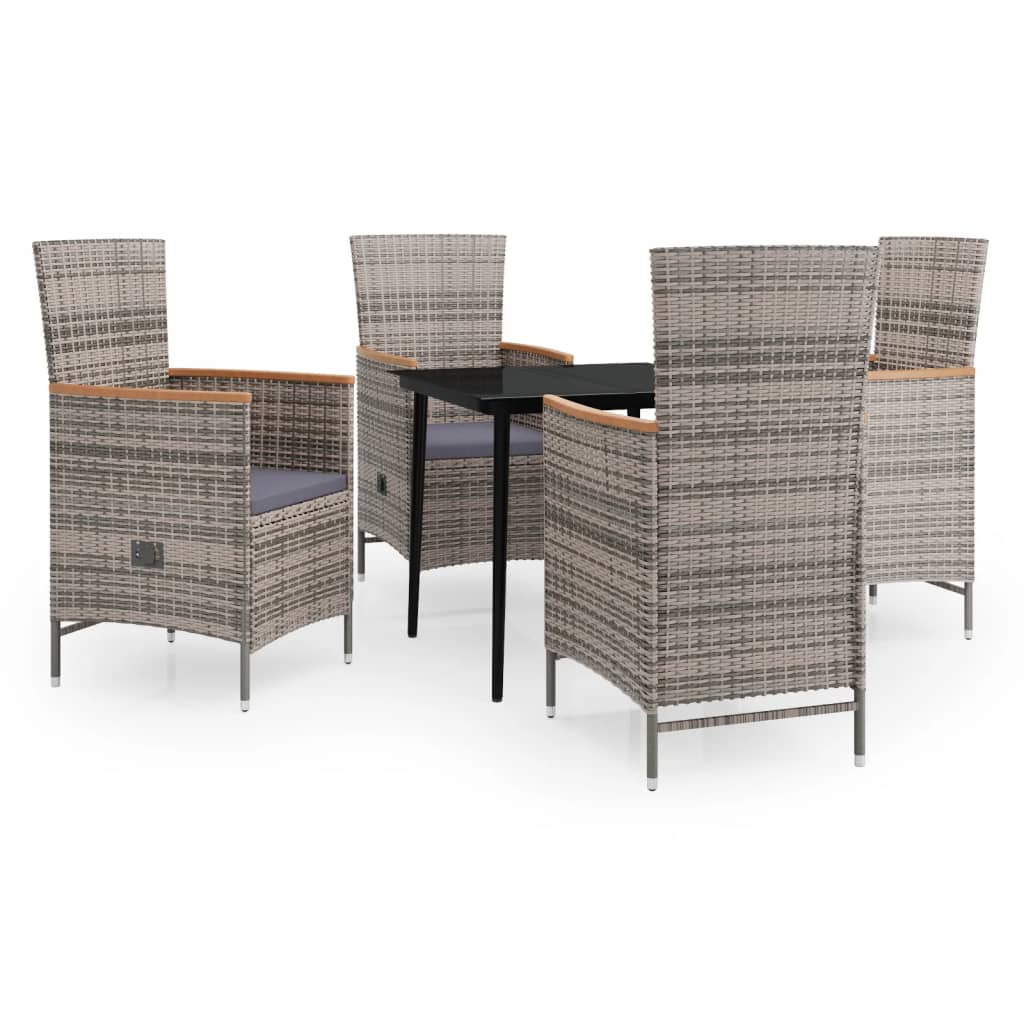 5 Piece Garden Dining Set with Cushions Grey