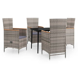 5 Piece Garden Dining Set with Cushions Grey - Front View