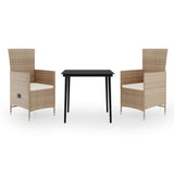 3 Piece Garden Dining Set with Cushions Beige - Front View