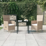 3 Piece Garden Dining Set with Cushions Beige