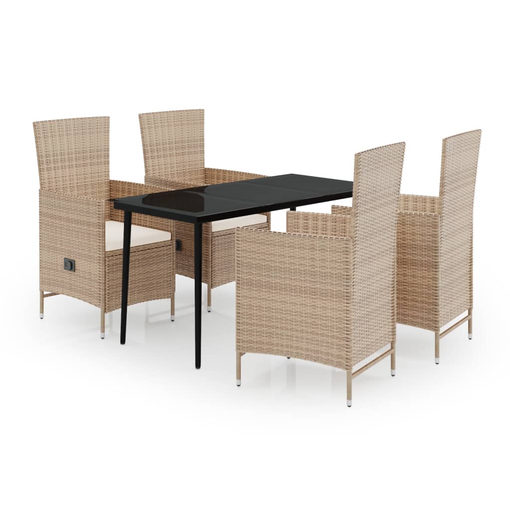 5 Piece Garden Dining Set with Cushions Beige