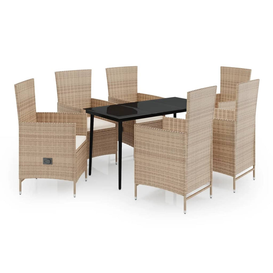 7 Piece Garden Dining Set with Cushions Beige