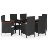 7 Piece Garden Dining Set with Cushions Black - Front View