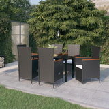 7 Piece Garden Dining Set with Cushions Black