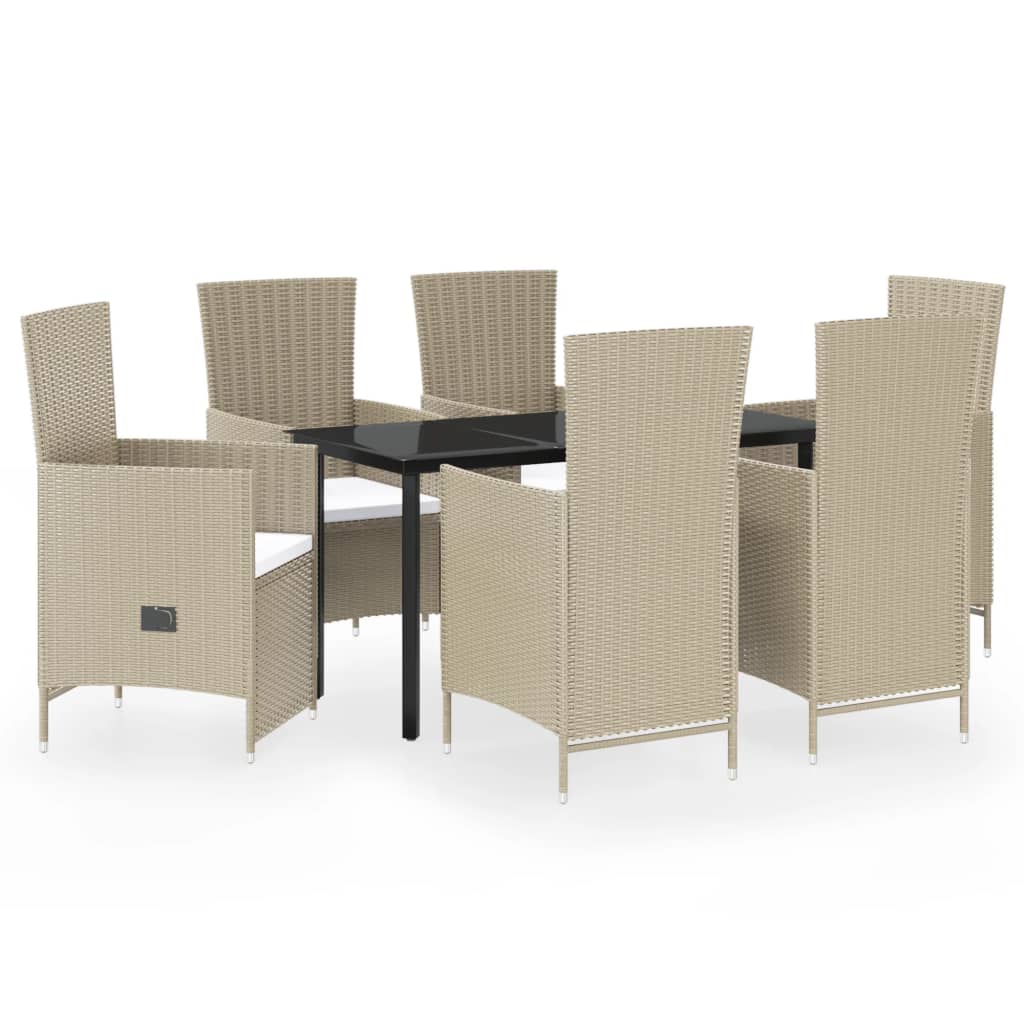 7 Piece Garden Dining Set with Cushions Beige