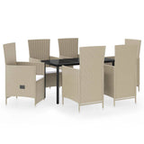 7 Piece Garden Dining Set with Cushions Beige - Front View