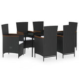 7 Piece Garden Dining Set with Cushions Black - Front View