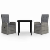 3 Piece Garden Dining Set with Cushions Grey - Front View