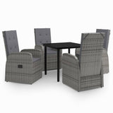 5 Piece Garden Dining Set with Cushions Grey - Front View