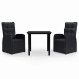 3 Piece Garden Dining Set with Cushions Black