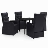 5 Piece Garden Dining Set with Cushions Black - Front View