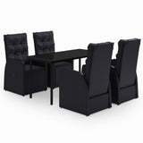 5 Piece Garden Dining Set with Cushions Black - Front View