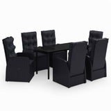 7 Piece Garden Dining Set with Cushions Black - Front View