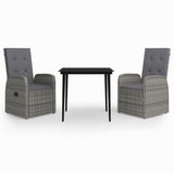 3 Piece Garden Dining Set with Cushions Grey