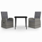 3 Piece Garden Dining Set with Cushions Grey