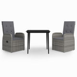 3 Piece Garden Dining Set with Cushions Grey - Front View