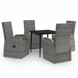 5 Piece Garden Dining Set with Cushions Grey - Front View