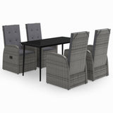 5 Piece Garden Dining Set with Cushions Grey - Front View