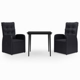 3 Piece Garden Dining Set with Cushions Black