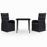 3 Piece Garden Dining Set with Cushions Black - Front View