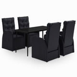 5 Piece Garden Dining Set with Cushions Black