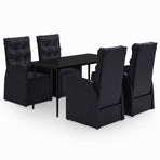 5 Piece Garden Dining Set with Cushions Black