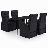 5 Piece Garden Dining Set with Cushions Black - Front View