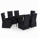 7 Piece Garden Dining Set with Cushions Black - Front View