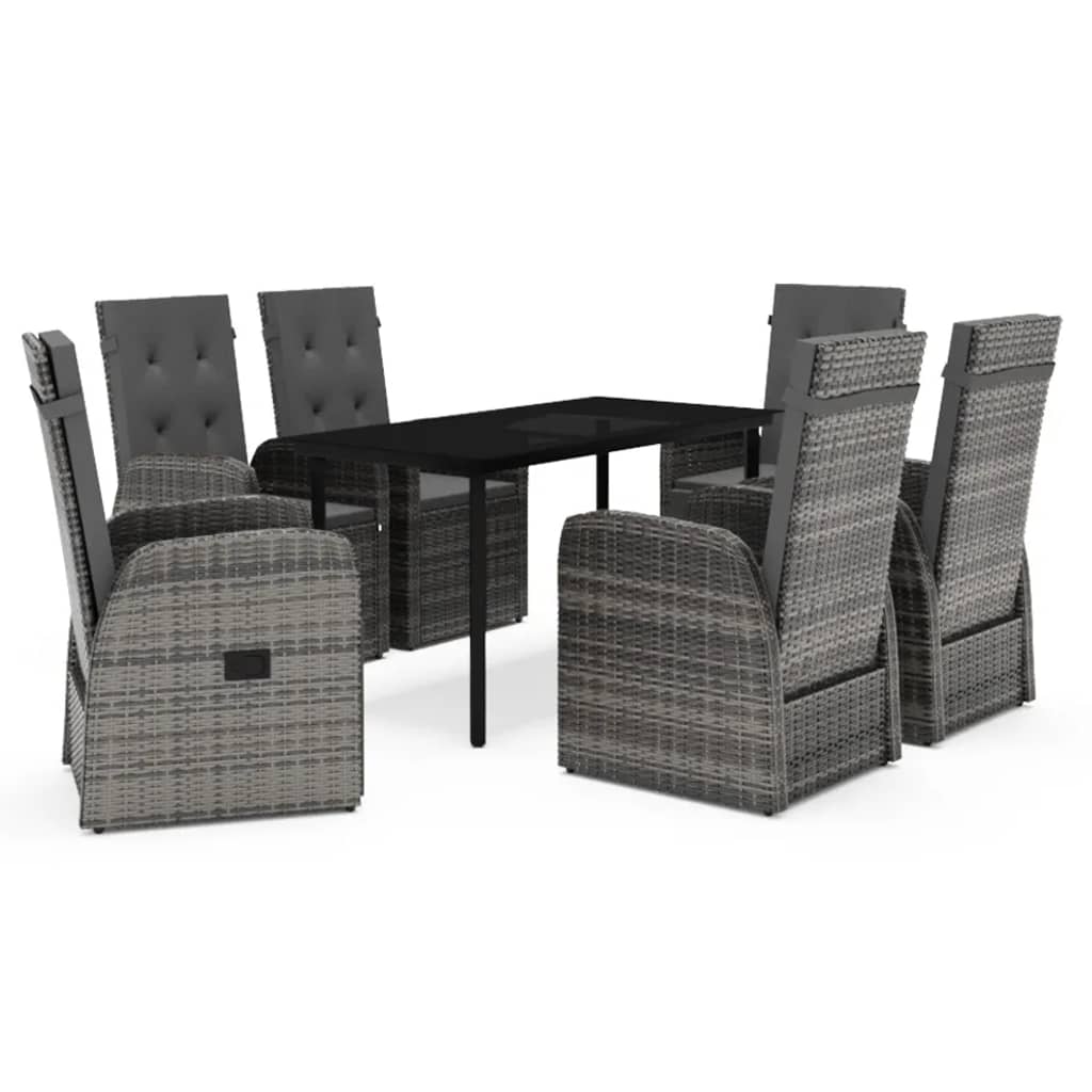 7 Piece Garden Dining Set with Cushions Grey