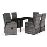7 Piece Garden Dining Set with Cushions Grey - Front View