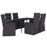 7 Piece Garden Dining Set with Cushions Black