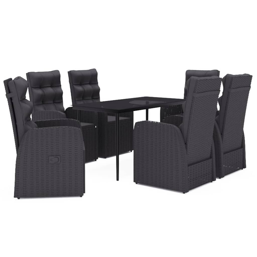 7 Piece Garden Dining Set with Cushions Black