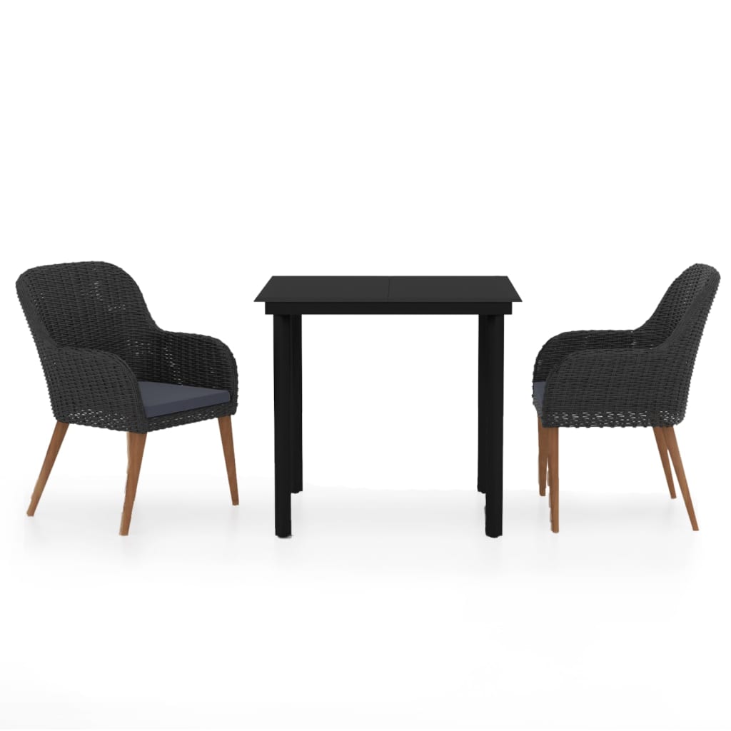 3 Piece Garden Dining Set with Cushions Black