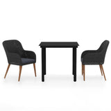 3 Piece Garden Dining Set with Cushions Black