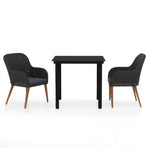 3 Piece Garden Dining Set with Cushions Black