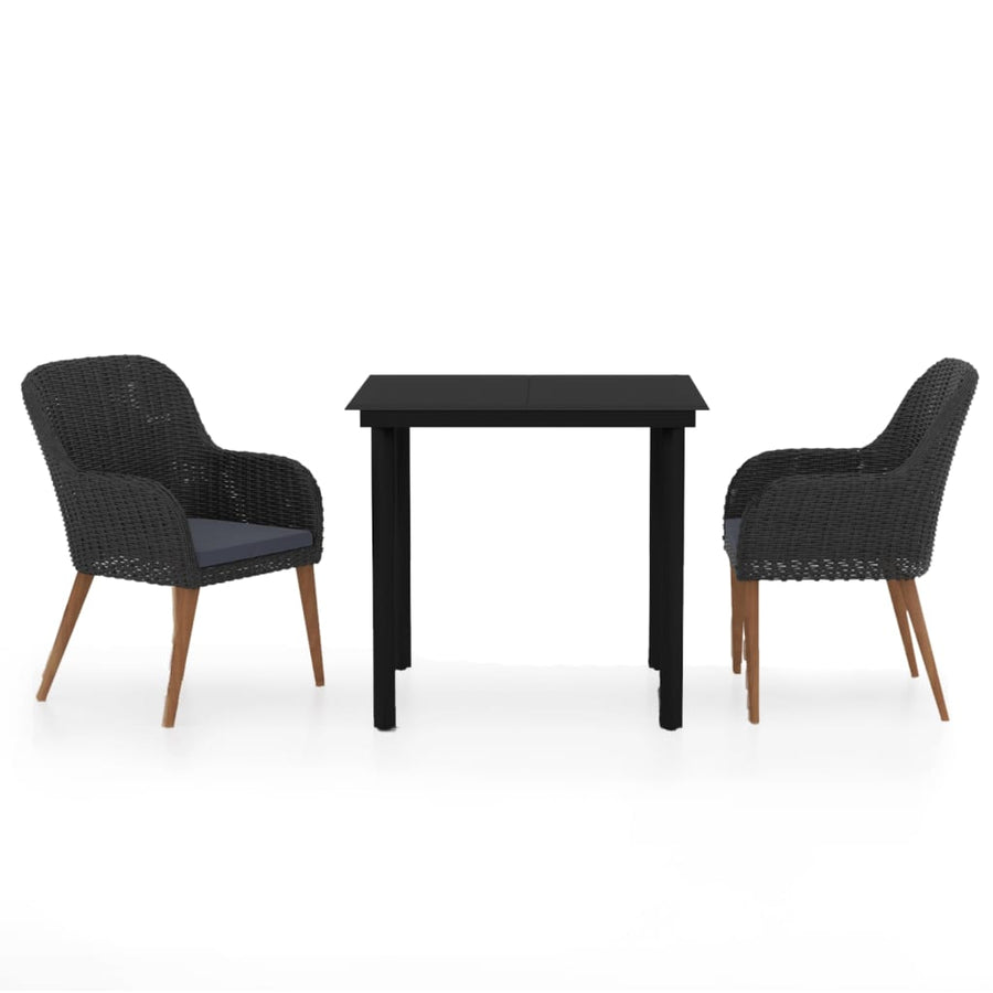 3 Piece Garden Dining Set with Cushions Black