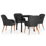 5 Piece Garden Dining Set with Cushions Black - Front View