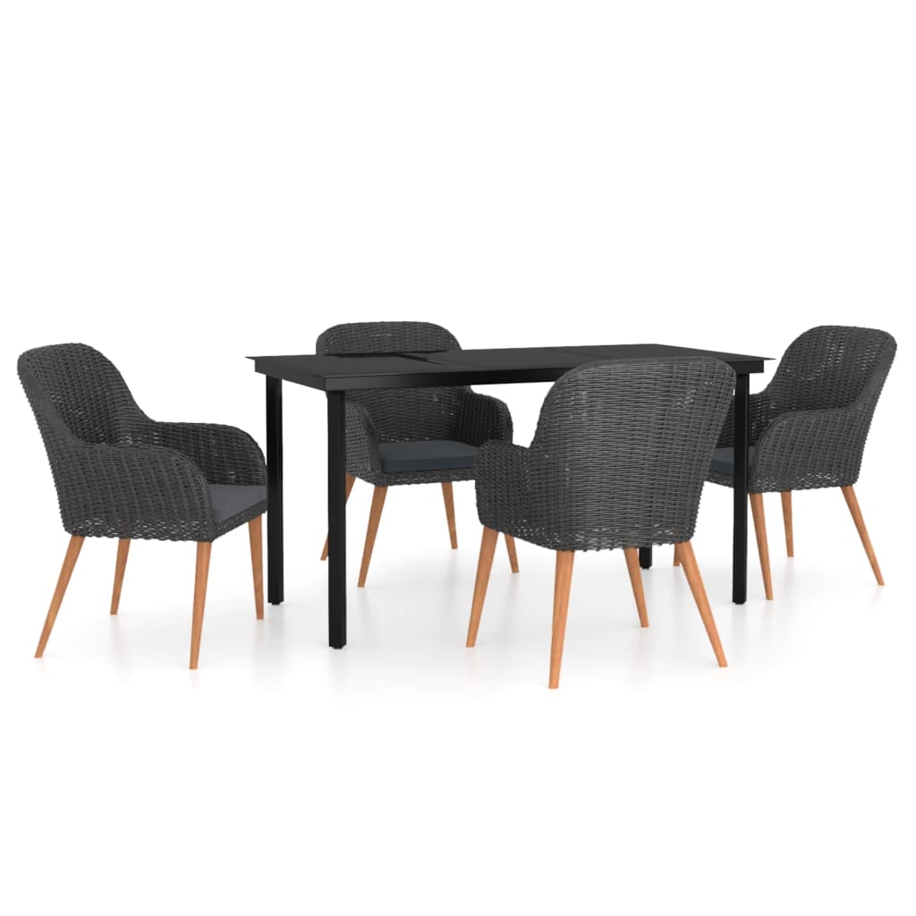 5 Piece Garden Dining Set with Cushions Black